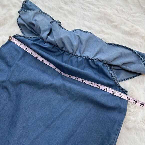 Chelsea28 Chambray Denim Ruffle Top Off the Shoulder Blouse Blue womens size xs - Picture 9 of 10